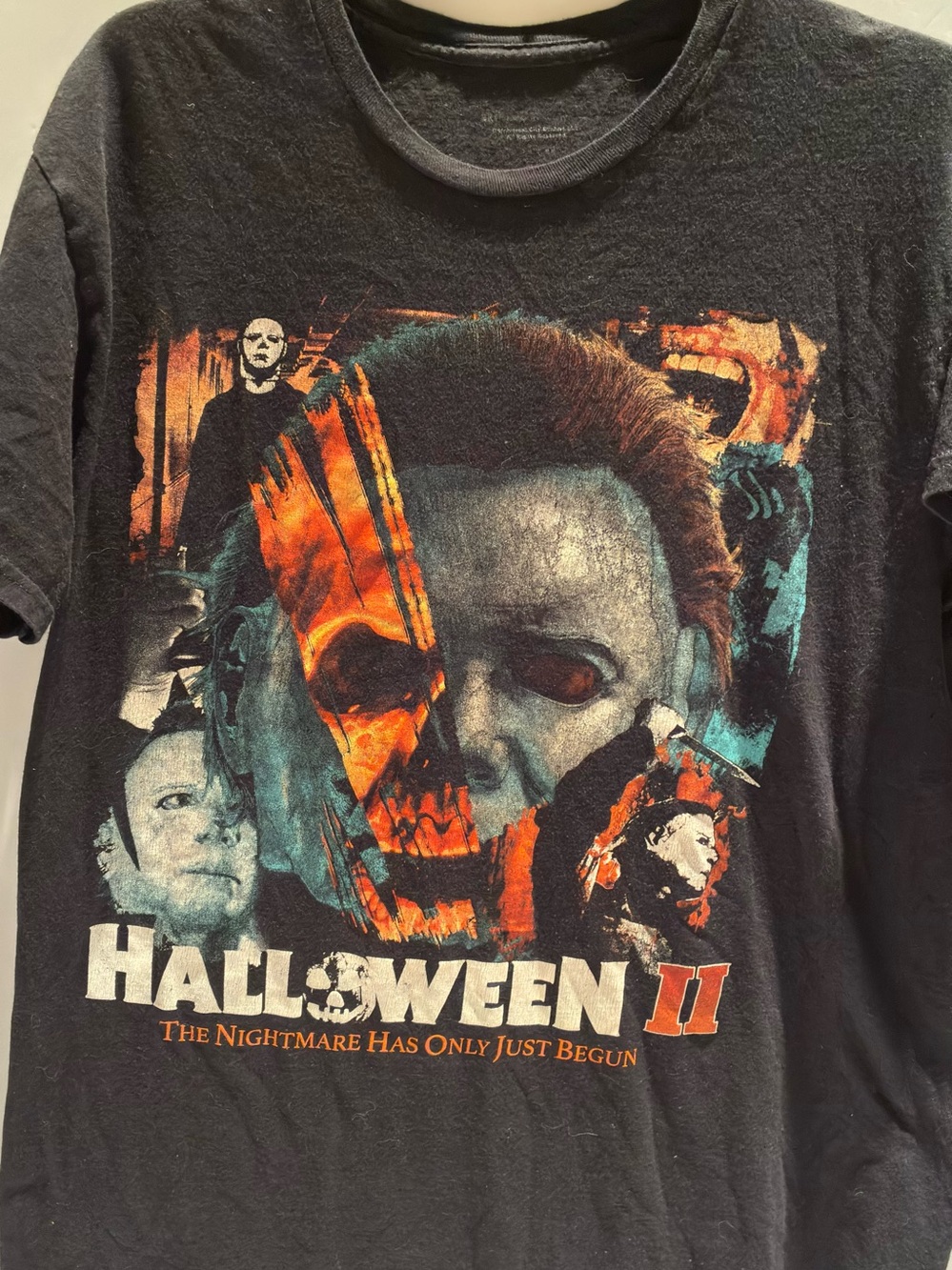 Banana Republic Black Halloween II Graphic Tee with Orange and Teal Art